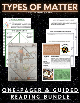 Preview of Types of Matter One-Pager + Guided Reading Activity Bundle