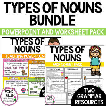 Preview of Types of Nouns Bundle - Worksheet Pack and Guided Teaching PowerPoint