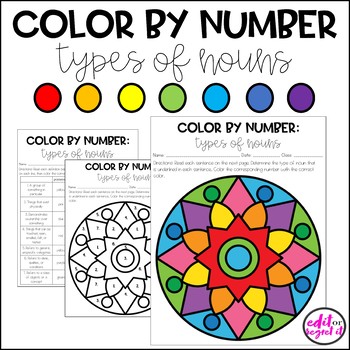 Preview of Types of Nouns Definitions Color by Number