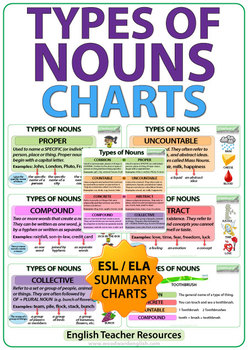 types of nouns english charts by woodward education tpt