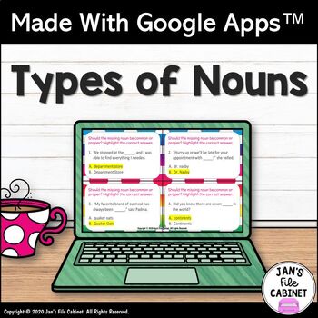 Preview of Types of Nouns Lesson and Activities GRADES 5-8 Interactive Google Apps