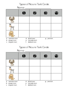 Types of Nouns Task Cards