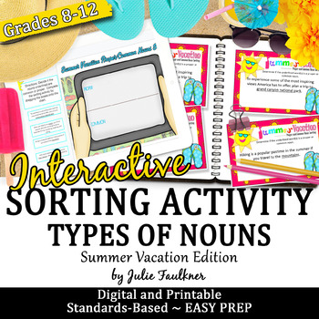 Preview of Types of Nouns Sorting Game for Summer, Printable and Digital