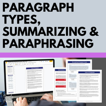 Preview of Types of Paragraphs - Handouts, Summarizing and Paraphrasing Lessons & Practice