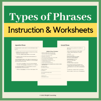 Preview of Types of Phrases Instruction and Worksheets