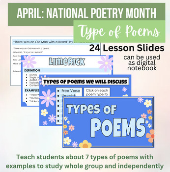 Preview of Types of Poems: Presentation and Digital Notebook for Middle School | Slides