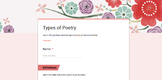 Types of Poetry Google Form Quiz/Practice (PART 1)