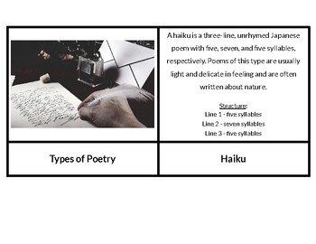Preview of Types of Poetry Lesson Cards (w/examples) Montessori