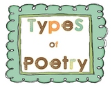 Types of Poetry Poster Set - Haiku, Diamante, Free Verse...