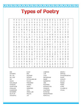 Types of Poetry word search puzzle by The Lit Guy TpT