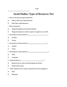 Preview of Types of Resources - Social Studies Assessment