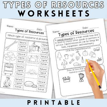 Preview of Types of Resources Worksheets | Social Studies Second Grade Worksheets