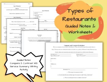 Preview of Types of Restaurants Guided Notes & Worksheets