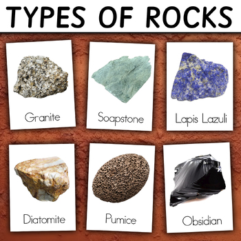 Preview of Types of Rocks Montessori 3-PART Cards | Types of Rocks Flashcards