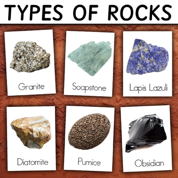 Types of Rocks Montessori 3-PART Cards | Types of Rocks Flashcards