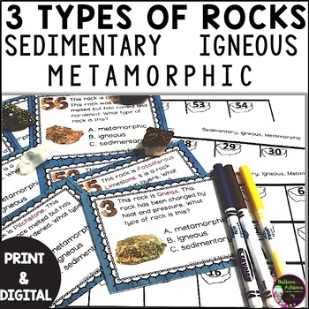 Preview of Types of Rocks Sedimentary Igneous Metamorphic Task Cards