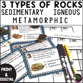 Types of Rocks Sedimentary Igneous Metamorphic Task Cards