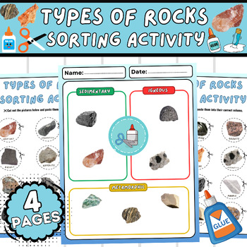 Preview of Types of Rocks Sorting Activity-Sedimentary, Igneous & Metamorphic | Cut & Paste