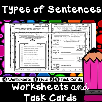 Types of Sentences Task Cards and Worksheets by Red Specs | TPT