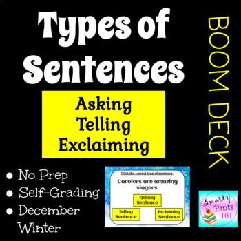 Preview of Types of Sentences BOOM Deck December Winter Theme