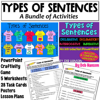 Preview of Types of Sentences Bundle: Worksheets, PowerPoint, Task Cards, Posters