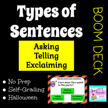 Preview of Types of Sentences DIGITAL BOOM Deck - Halloween Theme