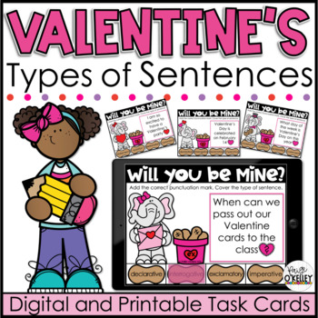 Preview of Types of Sentences February Grammar Activity - 2nd Grade Valentine's Day Grammar