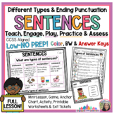 Types of Sentences & Ending Punctuation Lesson  | Workshee