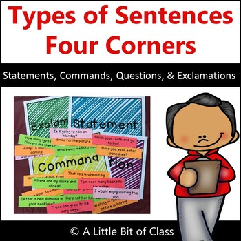 Preview of Types of Sentences Four Corners | Statements, Commands, Questions, Exclamations