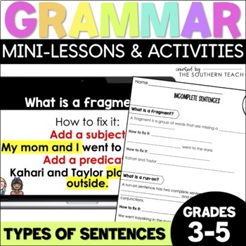 Preview of Types of Sentences Mini-Lesson and Grammar Activities for Grades 3-5