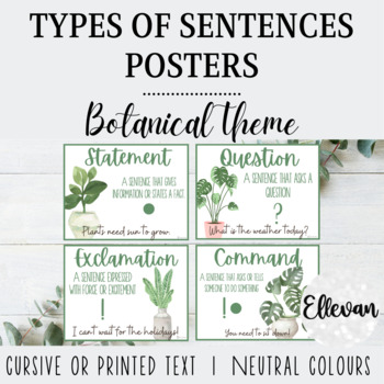 Preview of Types of Sentences Posters | Botanical Natural Decor | Language Anchor Charts