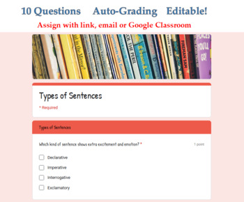 Preview of Types of Sentences Quiz - Digital Google Forms™ Assessment - Distance Learning