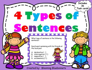 Types of Sentences Task Cards - Grammar by Blooming Bluebonnets | TpT