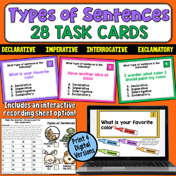 Preview of Types of Sentences Task Cards: Declarative, Imperative, Interrogative, Exclam.