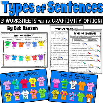 Preview of Types of Sentences: Three Worksheets with a Craftivity Option