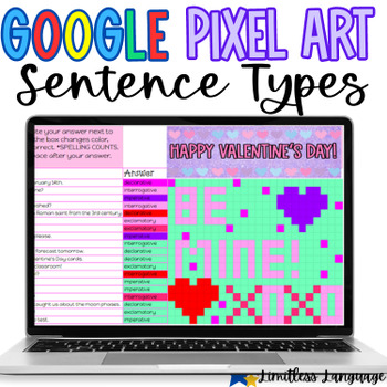 Preview of Types of Sentences Valentine's Day Pixel Art for middle and high school