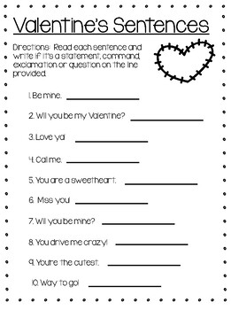 Preview of Types of Sentences - Valentine's Day Theme