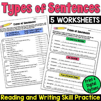 Preview of Types of Sentences Worksheets: Identify, Write, and Punctuate the Four Types