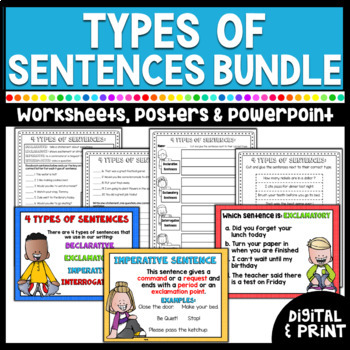 Types of Sentences Worksheets, Posters, & PowerPoint | Print & Google ...