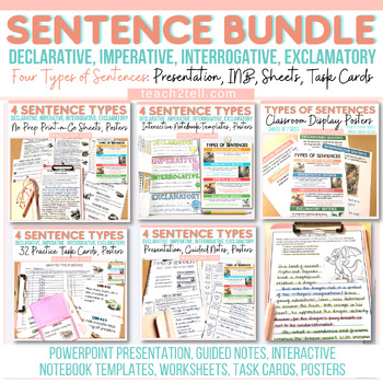 Preview of Types of Sentences Worksheets PowerPoint Task Cards Interactive Notebook Bundle
