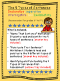 The Four Types of Sentences Worksheets and Assessment Grades 3 to 5