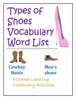 Preview of Types of Shoes Vocabulary List for Distance Learning