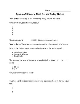 Preview of Types of Slavery Around the World Today Notes to go with PowerPoint