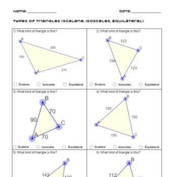 equilateral isosceles scalene or right triangle worksheet