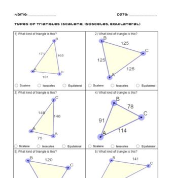 isosceles and equilateral triangles worksheet quiz