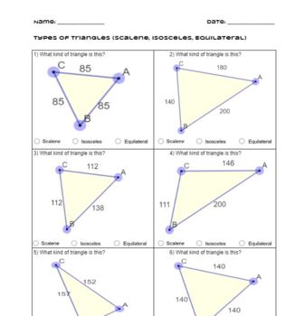triangles equilateral isosceles and scalene worksheets