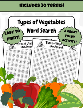 Preview of Types of Vegetables Word Search