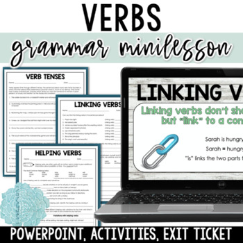 Preview of Types of Verbs Action, Helping, & Linking Verbs Minilesson & Worksheets