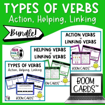 Preview of Types of Verbs | Action, Helping, and Linking Verbs Digital Boom Cards™ Bundle