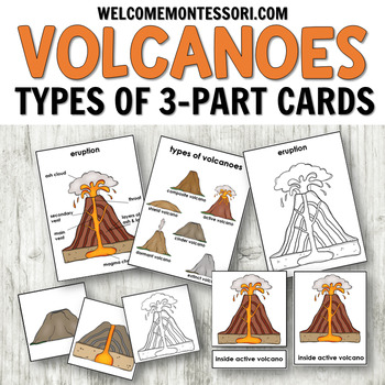 Preview of Types of Volcanoes 3-Part Cards with Posters for Science Centers